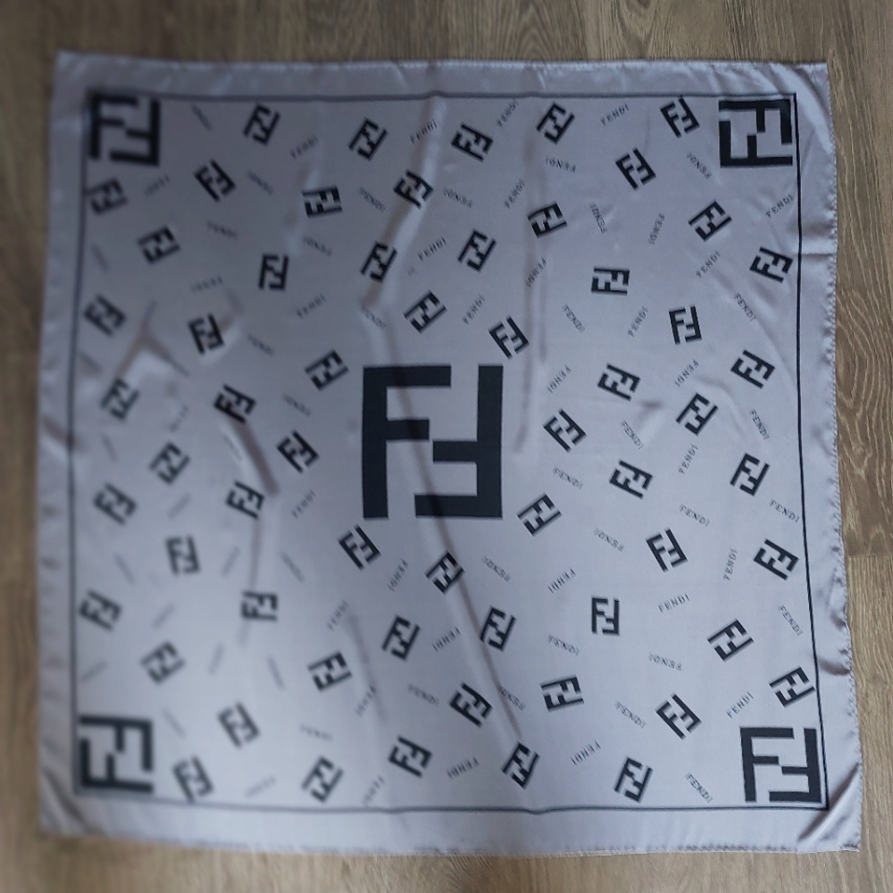 Vintage Fendi silk scarf. Muted lavender and black
